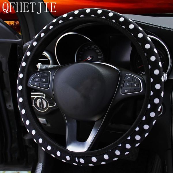 

steering wheel covers qfhetjie car cover, polka dot pattern flannel material without inner ring elastic band, fashionable and durable
