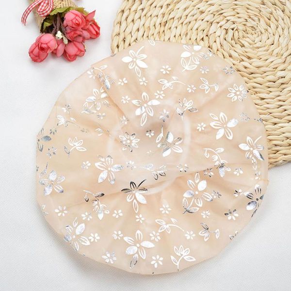 

protective spa bathroom hair cover hat travel cute floral print kitchen elastic band thicken waterproof home bath shower cap caps