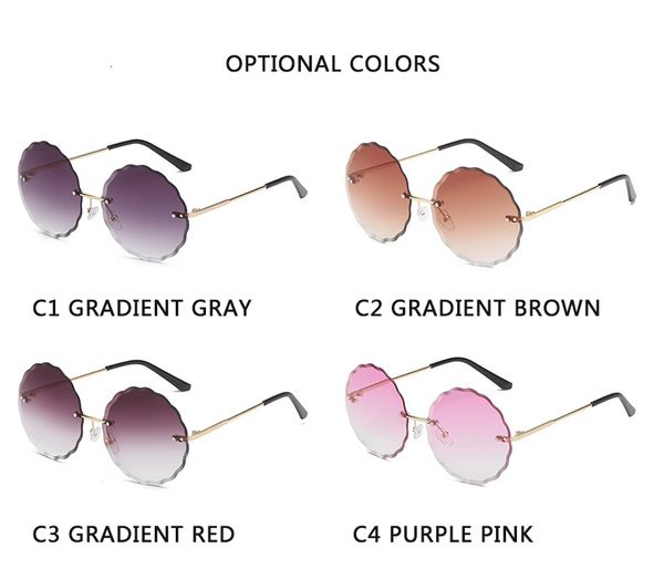 

luxury designer sunglasses vintage round women men 2021 fashion rimless glasses retro pink sun uv400 shades oculos 0622, White;black