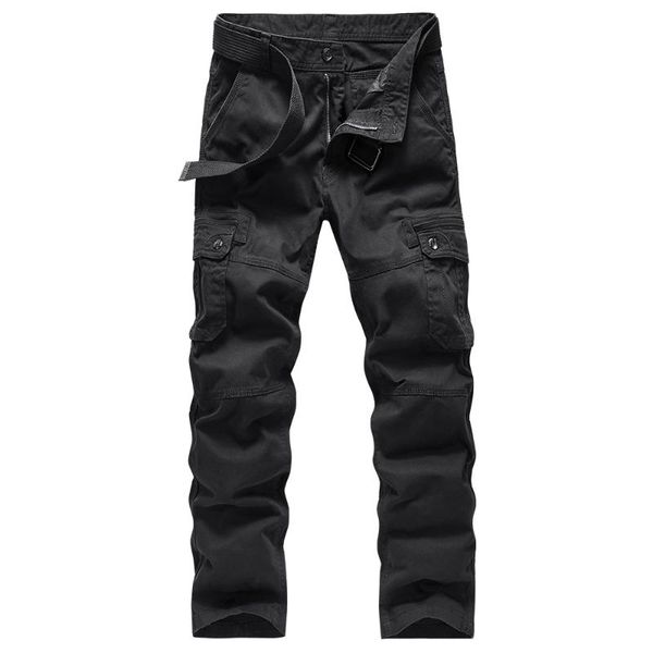 

autumn men's cargo pants mens cotton straight trousers man military camo male army work joggers pants+belts, Black