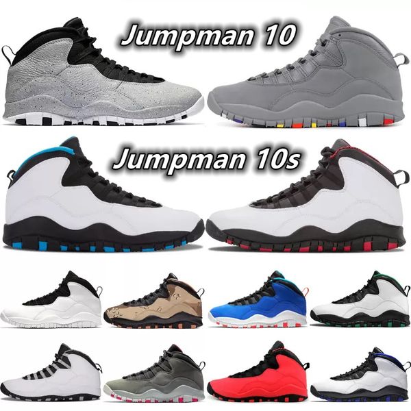 

jumpman 10 10s men designer basketball shoes cool grey cement dark smoke grey powder blue desert woodland camo seattle fusion red mens train