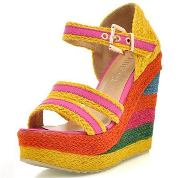 

trendy brand ladies cane sandals colorful high platform women 2021 summer wedges shoes woman sandal, Black