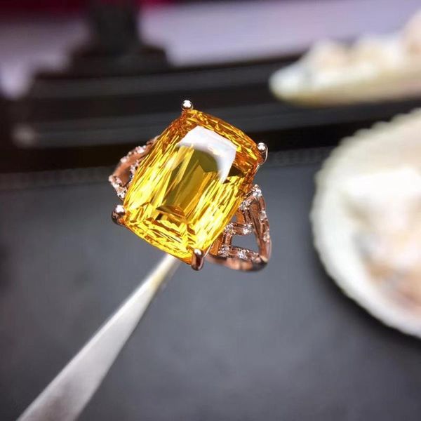 

cluster rings 100% naturaland real citrine ring 925 sterling silver fashion pure wedding jewelry, Golden;silver
