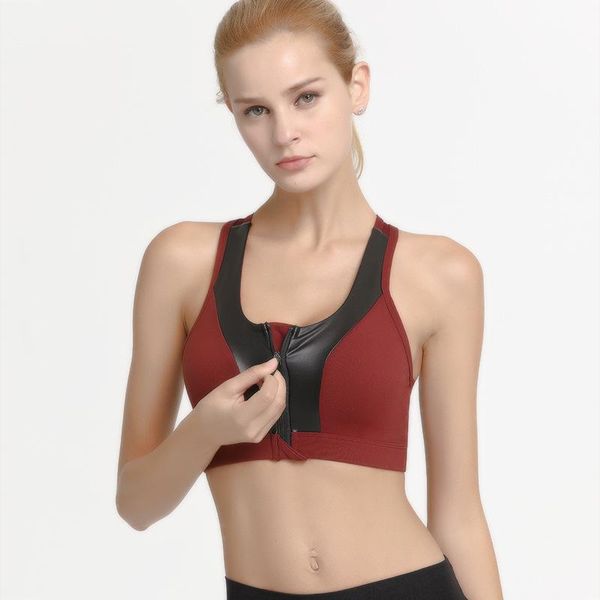 

gym clothing women high impact running shockproof sports bra wirewith front zipper adjustable fitness quick-drying yoga, White;black