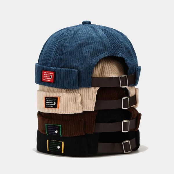 

beanie/skull caps brand vintage beanie hats men women spring autumn landlord hat streetwear hip hop brimless corduroy docker cap wholesale, Blue;gray
