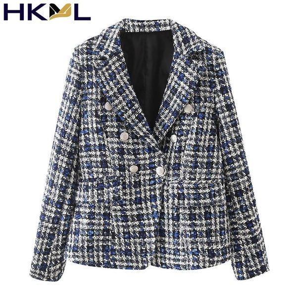 

women's jackets women plaid thick coats jacket long sleeves double breasted 2021 ladies elegant autumn winter coat, Black;brown