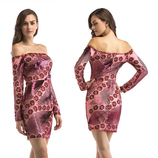 

luxury evening party dresses aw17 off shoulder long sleeve women's sequin, Black