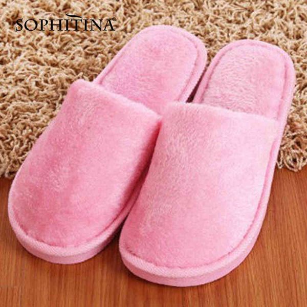 

sophitina women's shoes winter warm indoor soft comfortable ladies cotton slippers solid color flock non-slip shoes women sy03 210513, Black