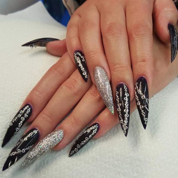 

pcs/set long false nail natural transparent color nails home extension art use diy tool for salons y1v51, Red;gold