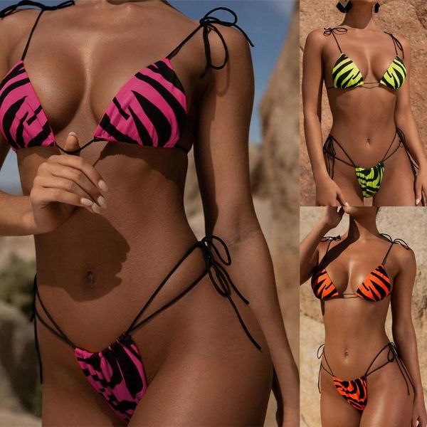 

women's swimwear 2021 two pieces bikini set print women bikin bandeau halter string bathing suits bandage swimsuit, White;black