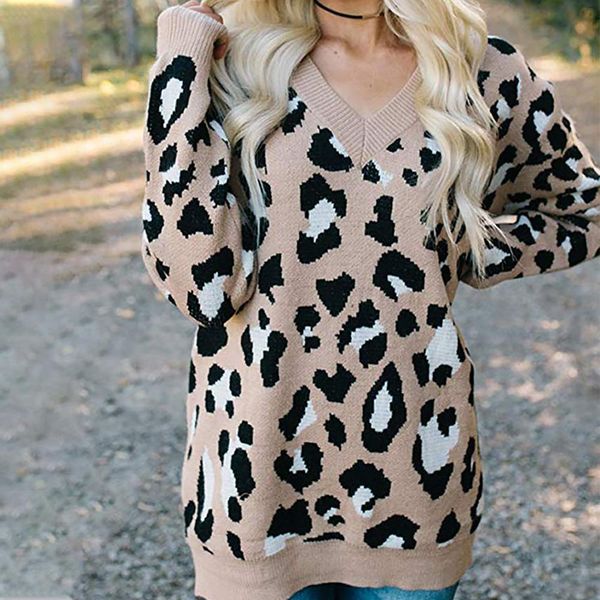 

pullover jumper leopard printed women sweaters long sleeve casual basic knitted knitting sueter d30, White;black