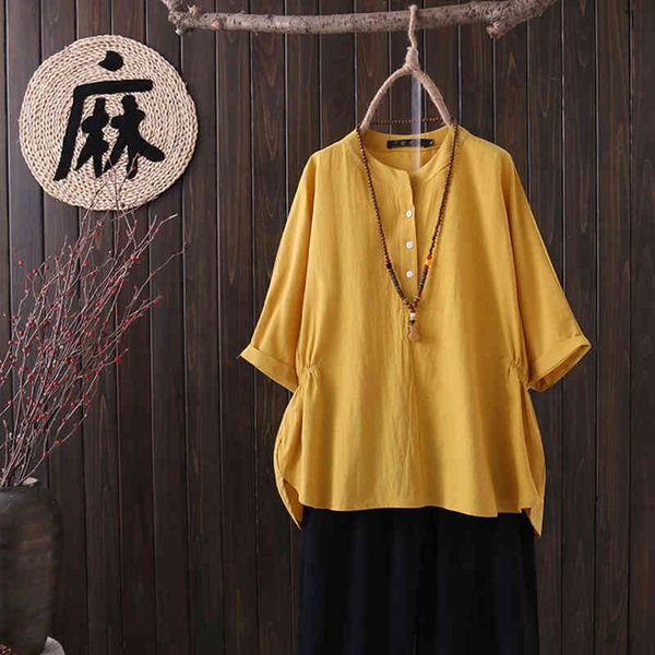 

women's blouses & shirts summer arts style women half sleeve loose blouses plus size femme all-matched casual o-neck cotton, White