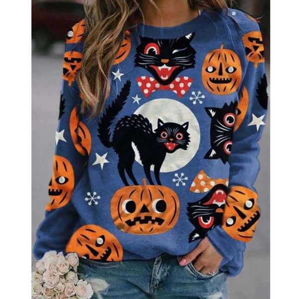 

women's hoodies & sweatshirts wepbel cartoon printed kitten women plus size autumn long sleeve loose pullovers female fashion sweatshir, Black