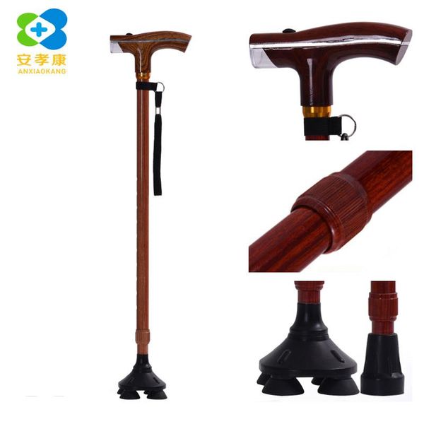 

safe reliable old man crutches high-grade light wood grain t walking stick four-legged cane non-slip elderly supplies trekking poles