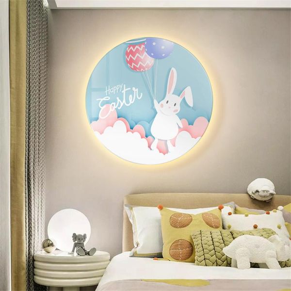 

nordic children's room decorative painting wall lamps girl bedroom cartoon round luminous led bedside kindergarten lights lamp