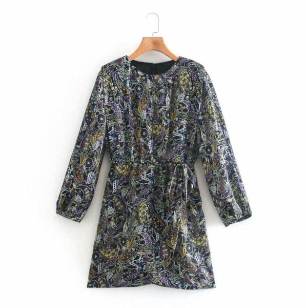 

casual dresses women vintage paisley flower print hem irregular mini dress chic ladies backless zipper lace up party vestido, Black;gray
