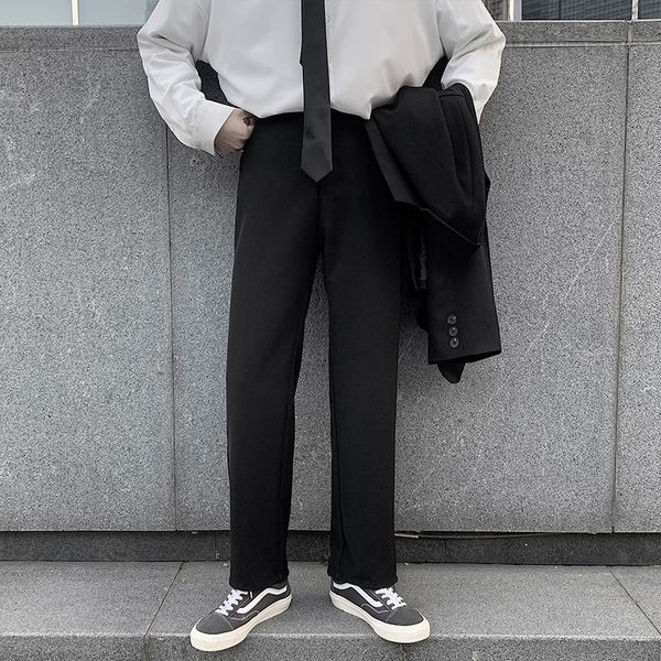 

men's pants black color straight slim fit suit formal solid casual homme social trousers plus size m-2xl 3686
