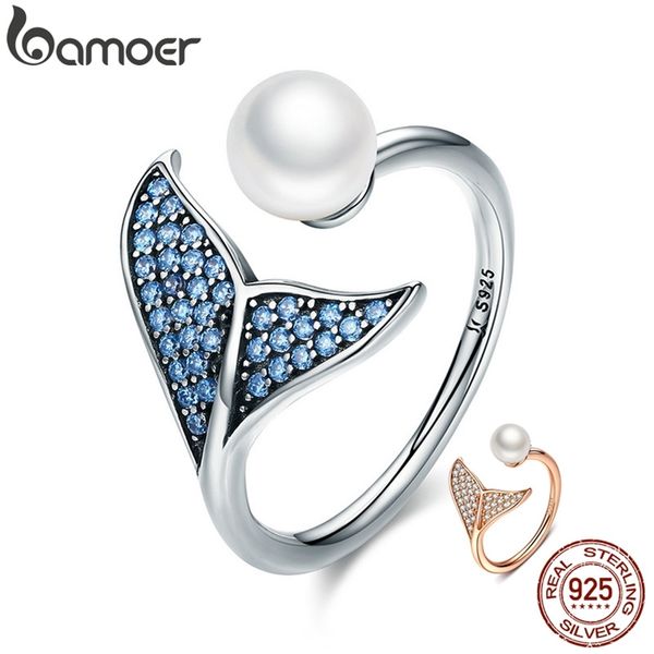 

925 sterling silver adjustable dolphin tail blue cz finger rings for women jewelry gift scr286 211217, Slivery;golden
