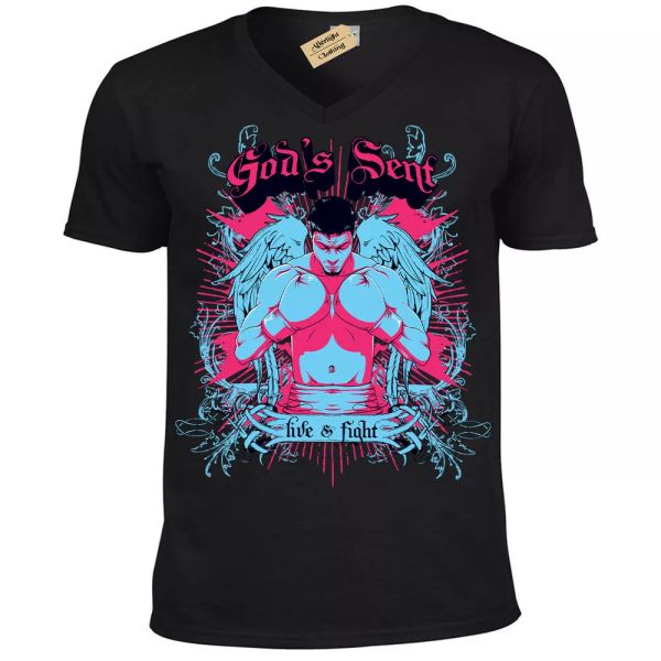 

god's envÃ­o live y camiseta lucha hombre cuello en v, White;black