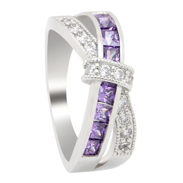 

wedding rings ufooro cross shape pink/blue/green zircon unique design jewelry engagement for women/men gift, Slivery;golden