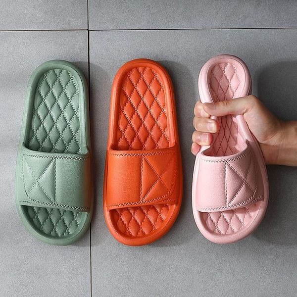 

slippers summer women men eva indoor non-slip soft sole flat home bathroom couples el bathing shoes, Black