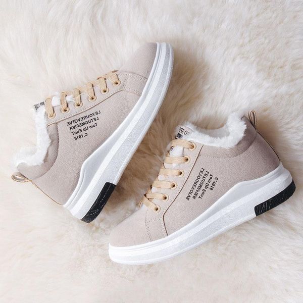 

boots 2021 women's cotton sneakers female winter warm fur plus shoes ladies fashion platform zapatillas mujer, Black