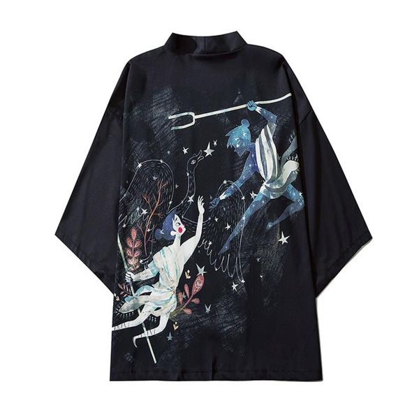 

men's casual shirts style black solid shirt cardigan kimono loosejapanese harajuku men streetwear traditional ropa deportiba para hombr, White;black
