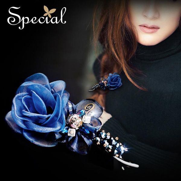 

hair clips & barrettes special fashion blue rose accessories resin clip silk crystal handmade wear pins for girls women fs141164, Golden;silver