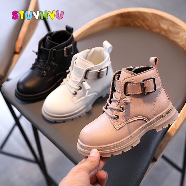 

fashion children' boots 2021 autumn and winter boys casual leather girls ankle zipper kids shoes 26-36, Black;grey