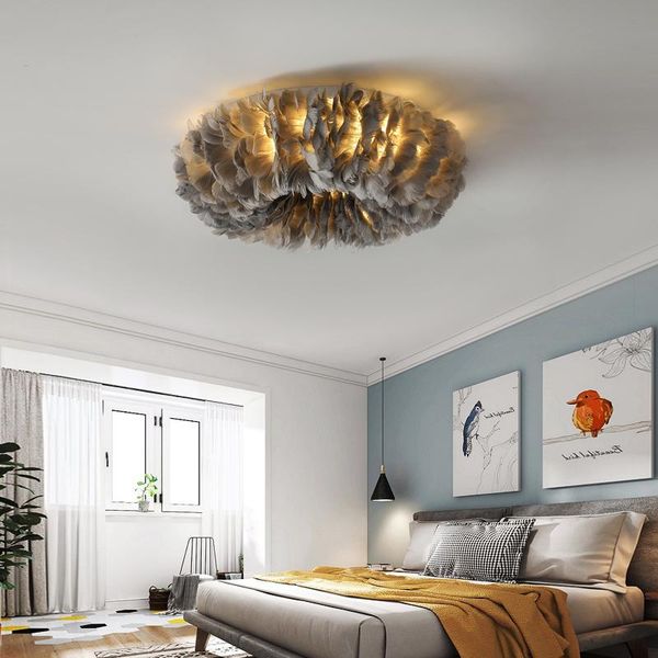 

decoration feather ceiling lamp for bedroom modern decor led lights home indoor living room circle lighting