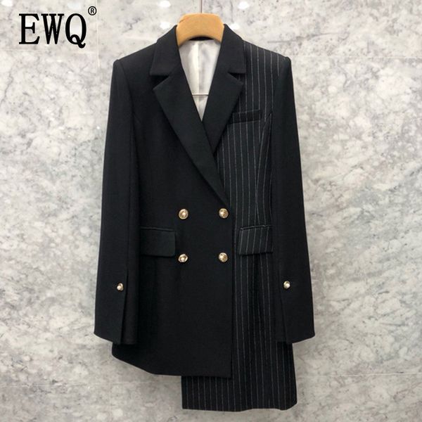 

[ewq] summer patchwork notched neck long sleeve loosetrendy suit ladies clothing trend women jacket qh237 210423, Black;brown