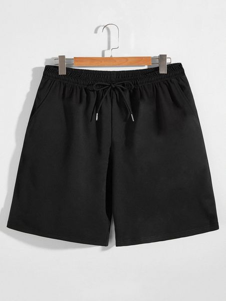 

men slant pocket drawstring waist solid track shorts m4ra#, Black
