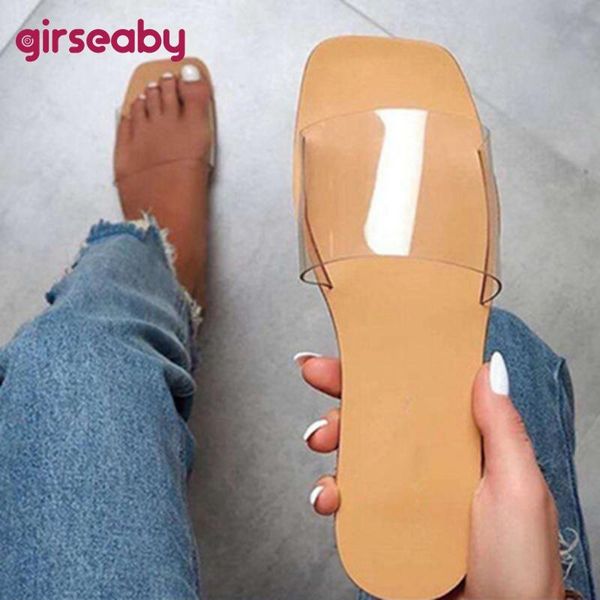 

girseaby women slippers 2021 open toe flats transparent designer classic non-slip breathable big size 36-43 summer c2295, Black