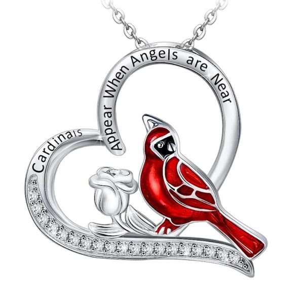 

pendant necklaces 1pc exquisite heart shaped necklace cardinal bird jewelry neck decor, Silver