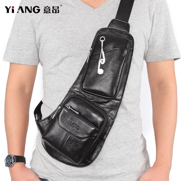 

brand genuine leather cowhide vintage male chest back packs travel fashion mens cross body messenger shoulder bag waist bags