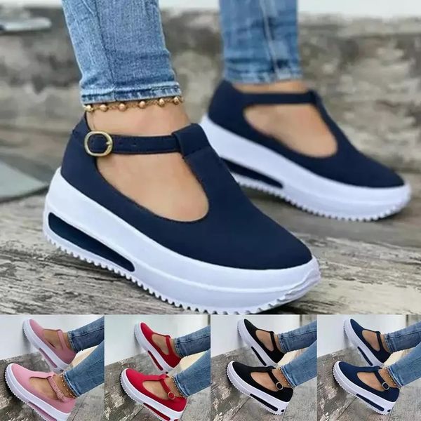 

summer womens sandals casual ladies flats chunky mid heels mesh sneaker breathable female wedges vulcanized shoes plus size, Black