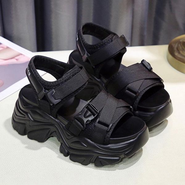 

dress shoes 2021 sandals women casual platform for ladies fashion buckle thick bottom 7cm wedges sports beach sandalias mujer, Black