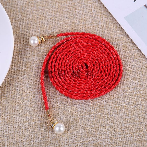 

hno leather woven pearl diy pearl clothing waist chain diy knot clothing decoration belts waist rope slim tie belt, Black;brown