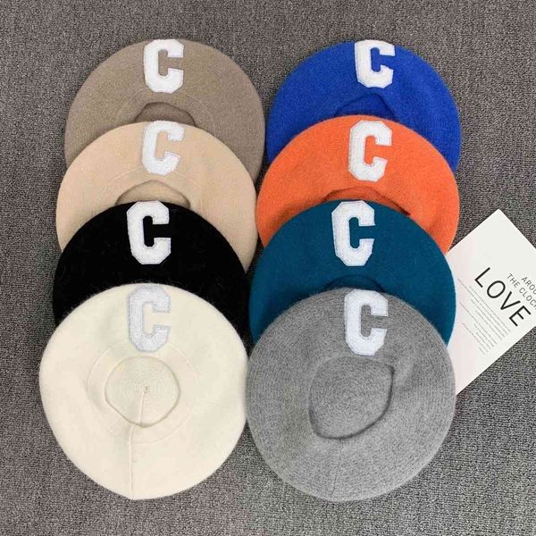 

letter embroidered beret female spring and autumn style versatile painter hat winter british bud wardrobe accessories, Blue;gray