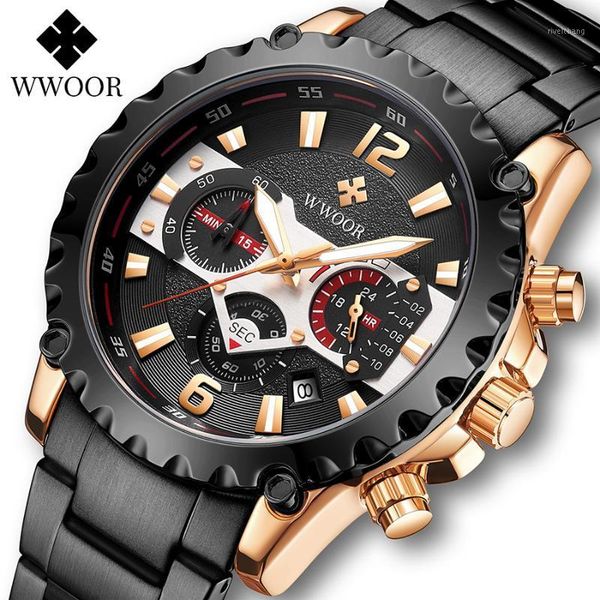 

sports quartz watches for men fashion black watch stainless steel waterproof chronograph wrist wristwatches, Slivery;brown