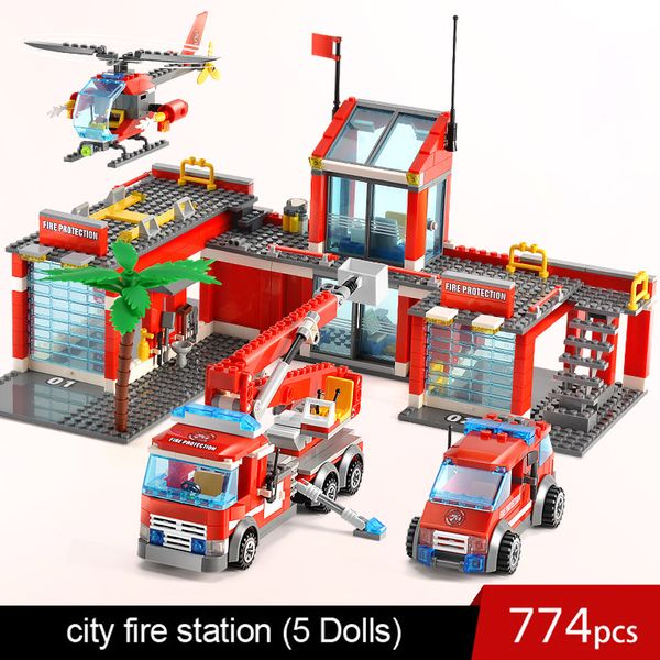 

774pcs city fire 601108 with fire car fire airport mech station boat 601092