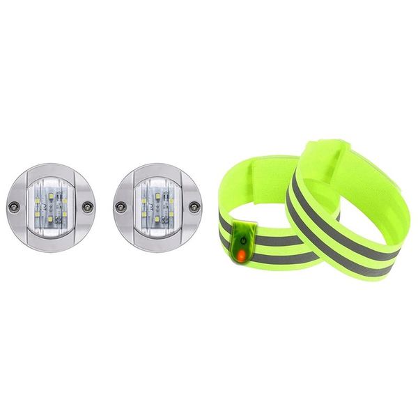 

1set reflective bands for arm wrist leg high visibility & 2pcs boat light led, 12v led interior elbow knee pads, Black;gray