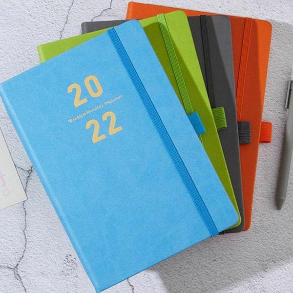 

notepads 2022 365 days schedule book with pen holder a5 english office notebook student school diary journal planner statio x1e7, Purple;pink