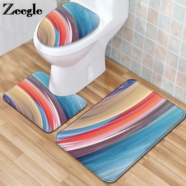

bath mats stripe printed mat in the bathroom u-shaped toilet rug home decoration carpet set anti slip absorbent foot
