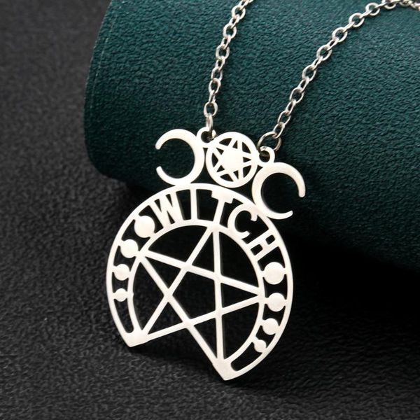 

pendant necklaces star crescent necklace 316 stainless steel triple moon witch pentagram islam moslem religion hip-hop chain jewelry gift, Silver
