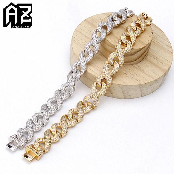 

link, chain az 14mm iced out 8 cuban link bracelets necklace for men women with bling stone hip hop miami goth jewelry, Black