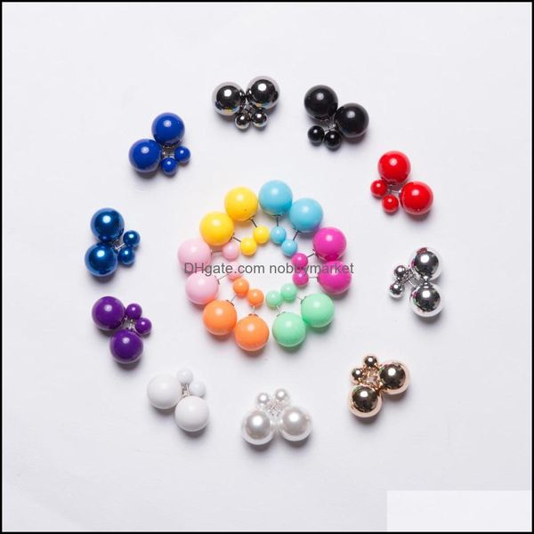 Ohrstecker Schmuck Schöne Bonbonfarben Doppelseitige Perle Große Kleine Kugel Ohrringe Für Frauen Mädchen Mode Geschenk In Bk Drop Lieferung 2021 Zr