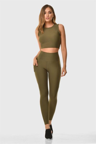 

women's leggings superstacy high waist pockets khaki sports, Black
