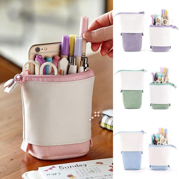 

pencil bags -up case holder stationery pu corduroy stand-up transformer bag large capacity estuches escolares