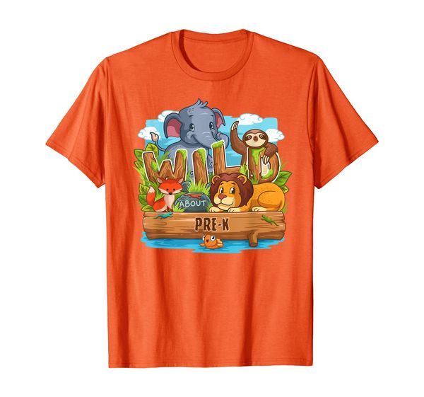

wild about pre-k back to school jungle animals gift t-shirt, White;black